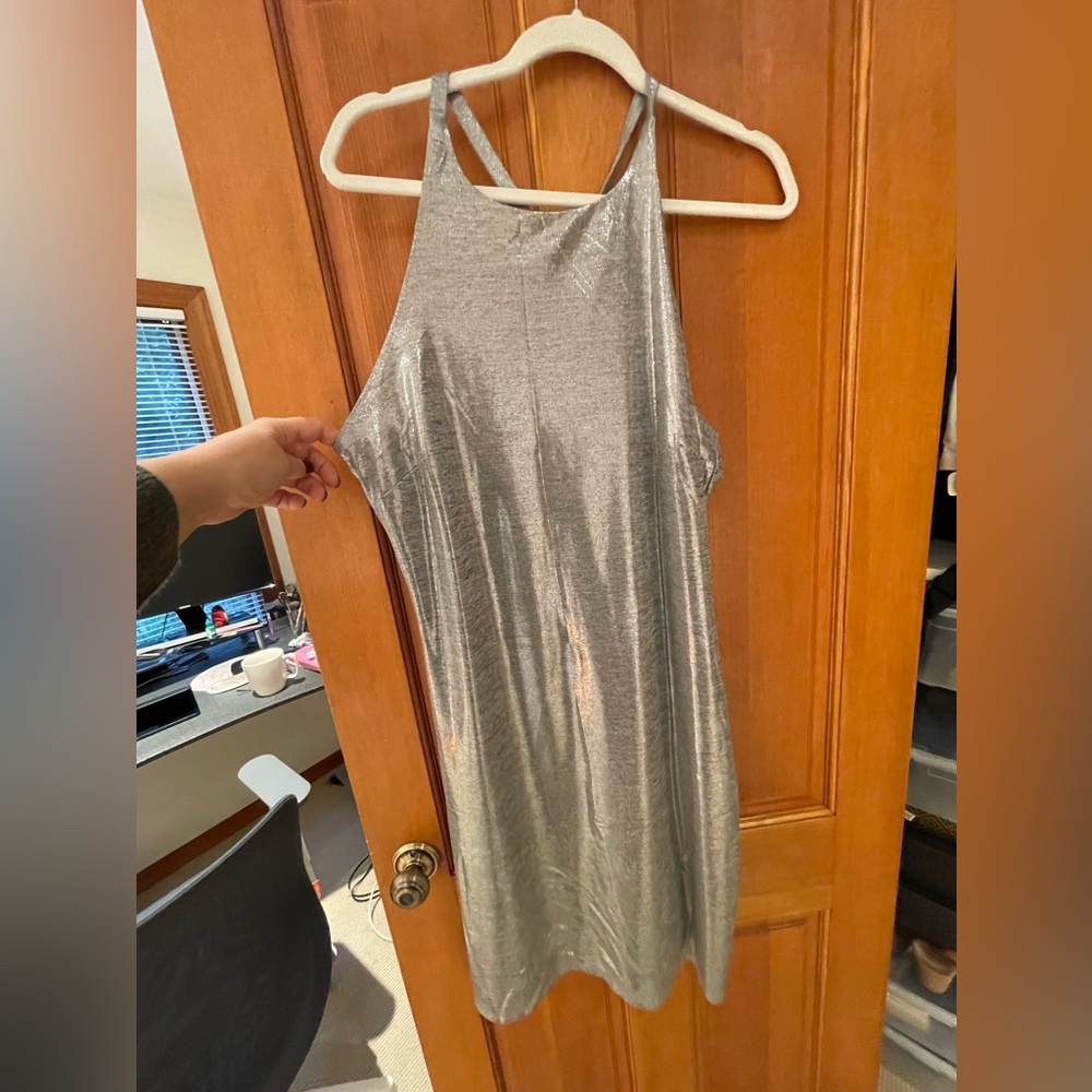 NWT White House Black Market silver racerback tank dress XL